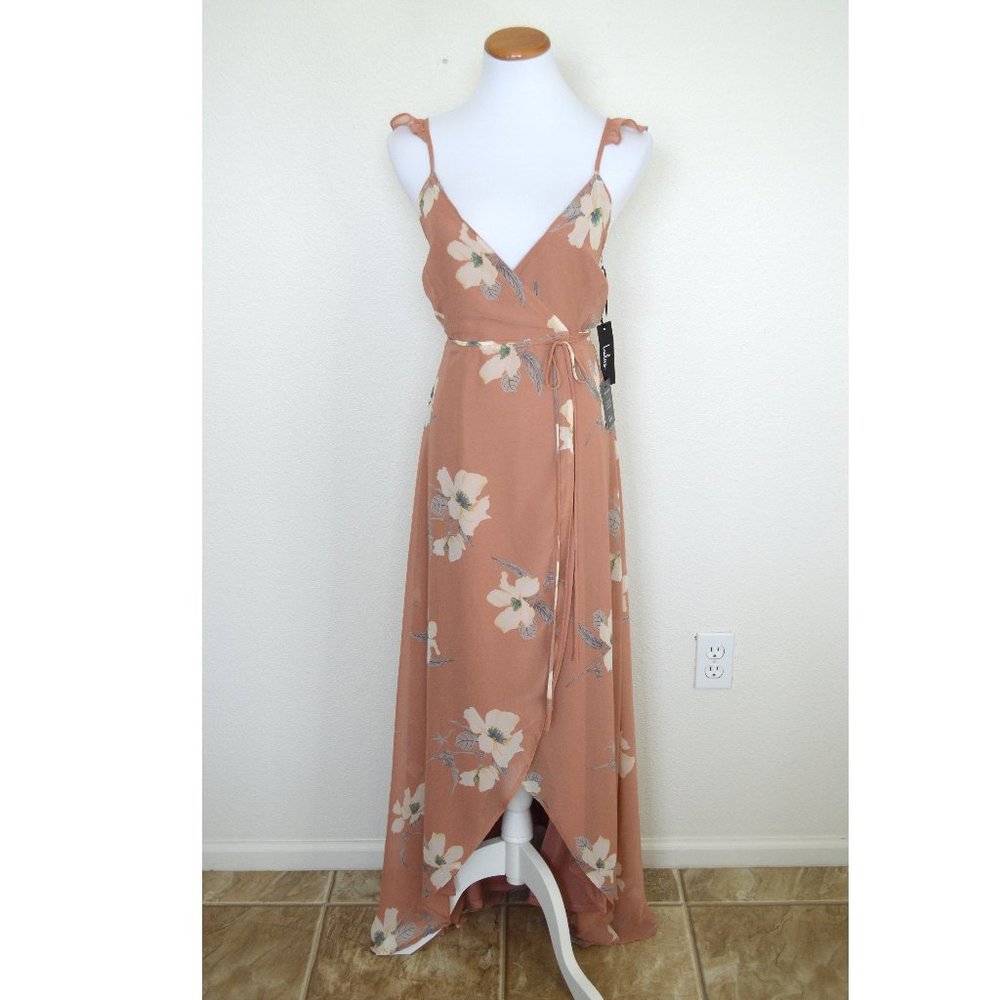 Lulu's All Mine Rusty Rose Floral Print Wrap Dress